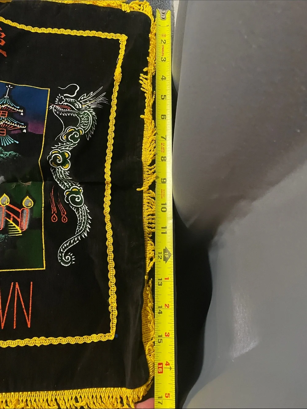 Chinatown Embroidered Painted Velvet Fringed Pillow Cover - Black & Yellow NWOT
